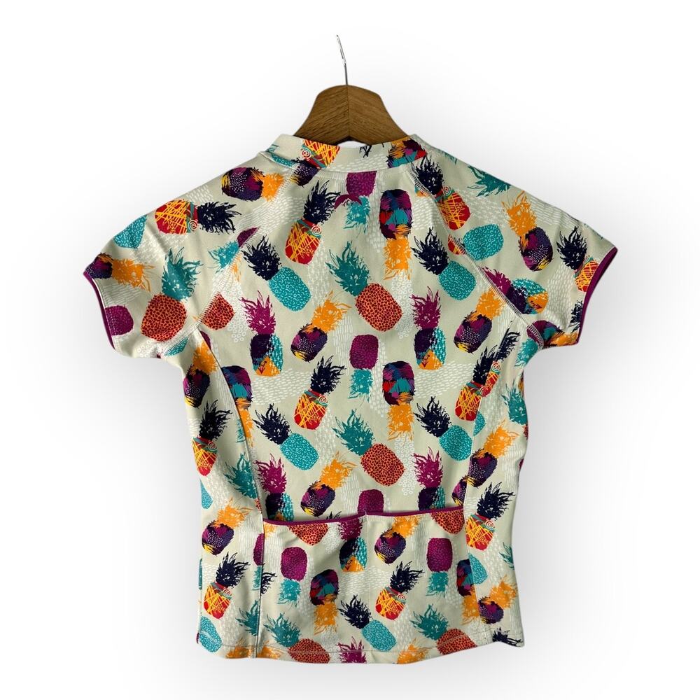 Zoic Girls size Small 7/8 Livia Cycling Shirt Jersey Zip Up Pineapples Pockets - Picture 2 of 7